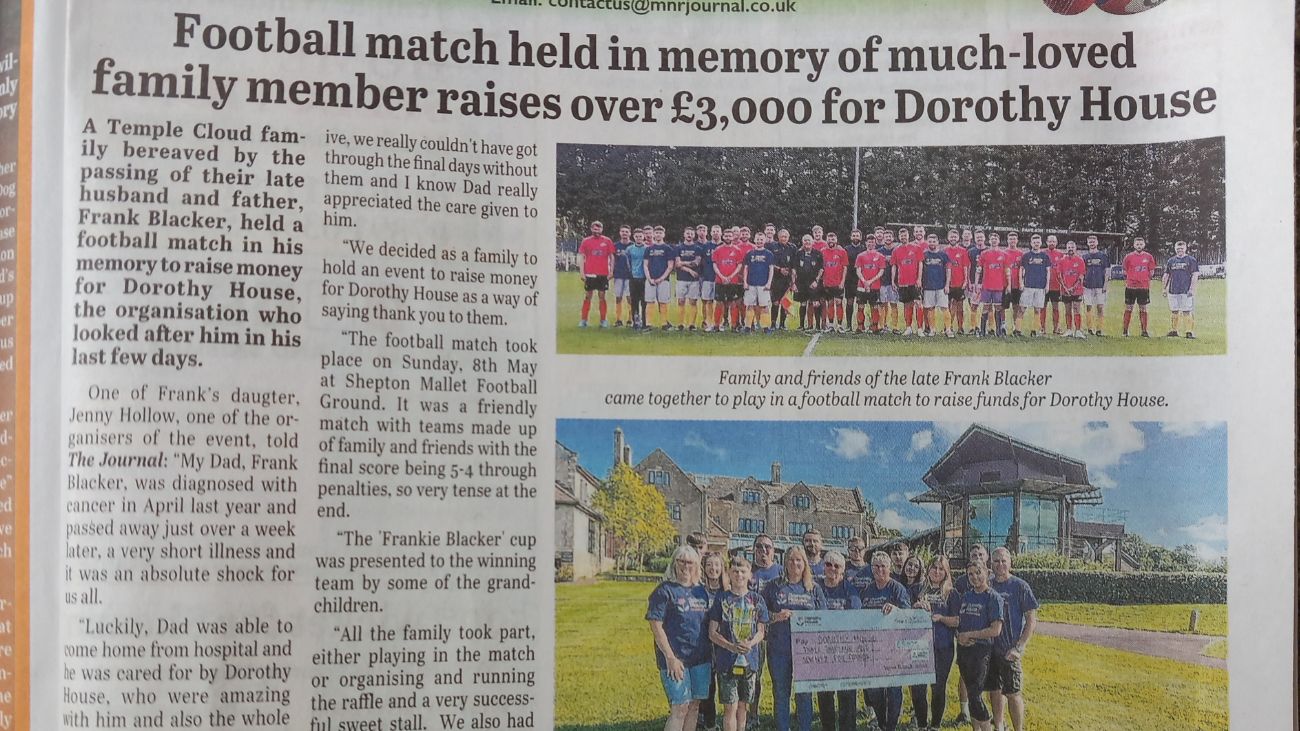 Newspaper article about football fundraiser