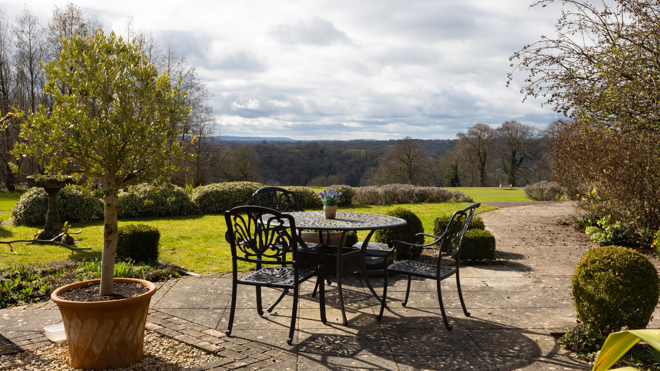 View of the patio from a room on the Inpatient Unit