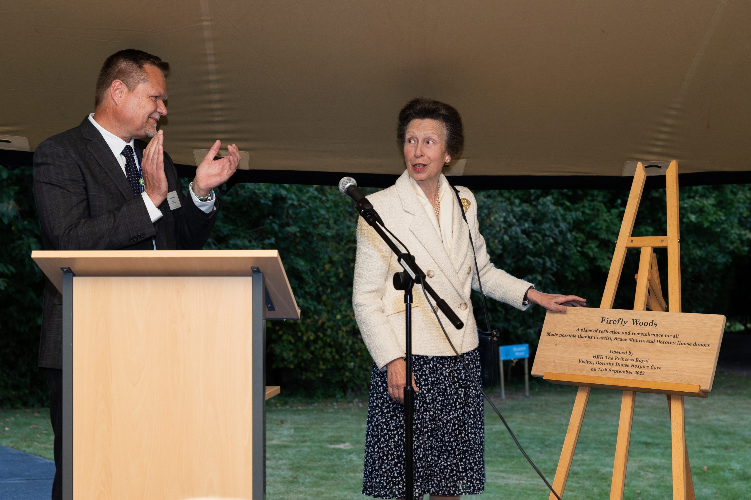 Princess Anne unveiling Firefly Woods plaque 