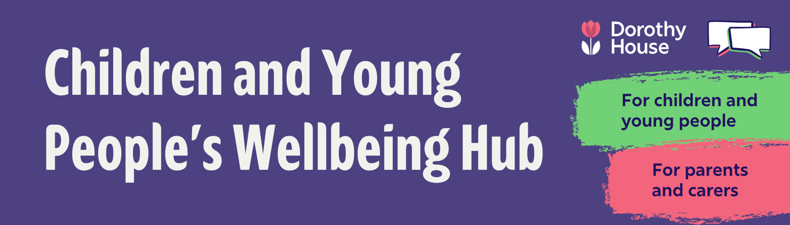 Blue banner that reads "Children and Young People's Wellbeing Hub" in white font 